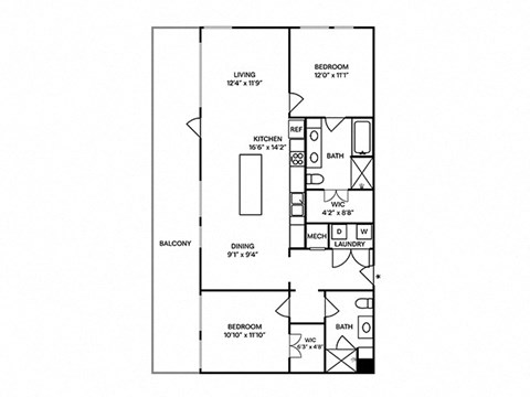 Sentral Old Town - B8 2BR 2BA Floor Plan